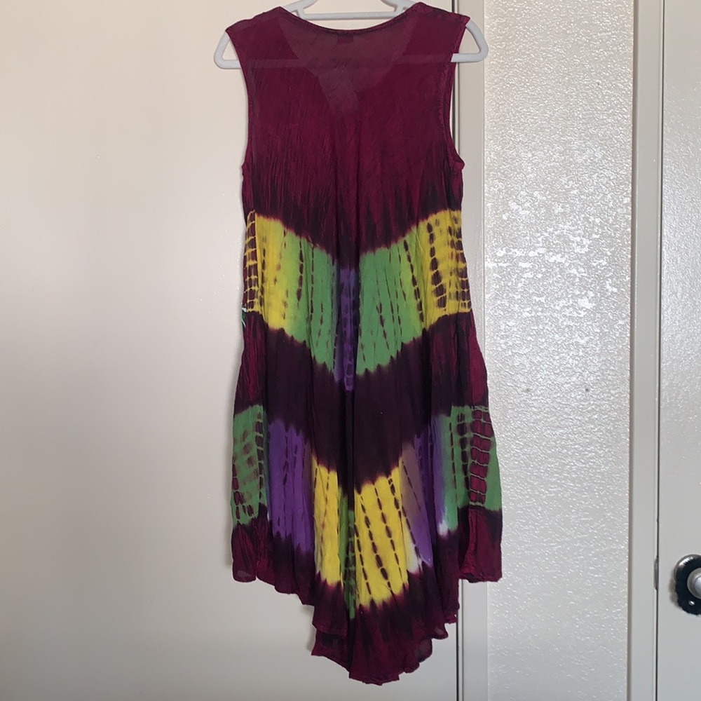 New Indian Bohemian Tie-Dye Sleeveless Caftan Umbrella Sun Dress - Picture 6 of 11